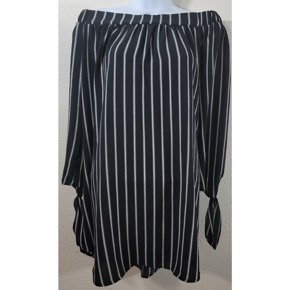 Rhapsody Black White Striped Off The Shoulder Top Medium Lightweight Flowy Soft